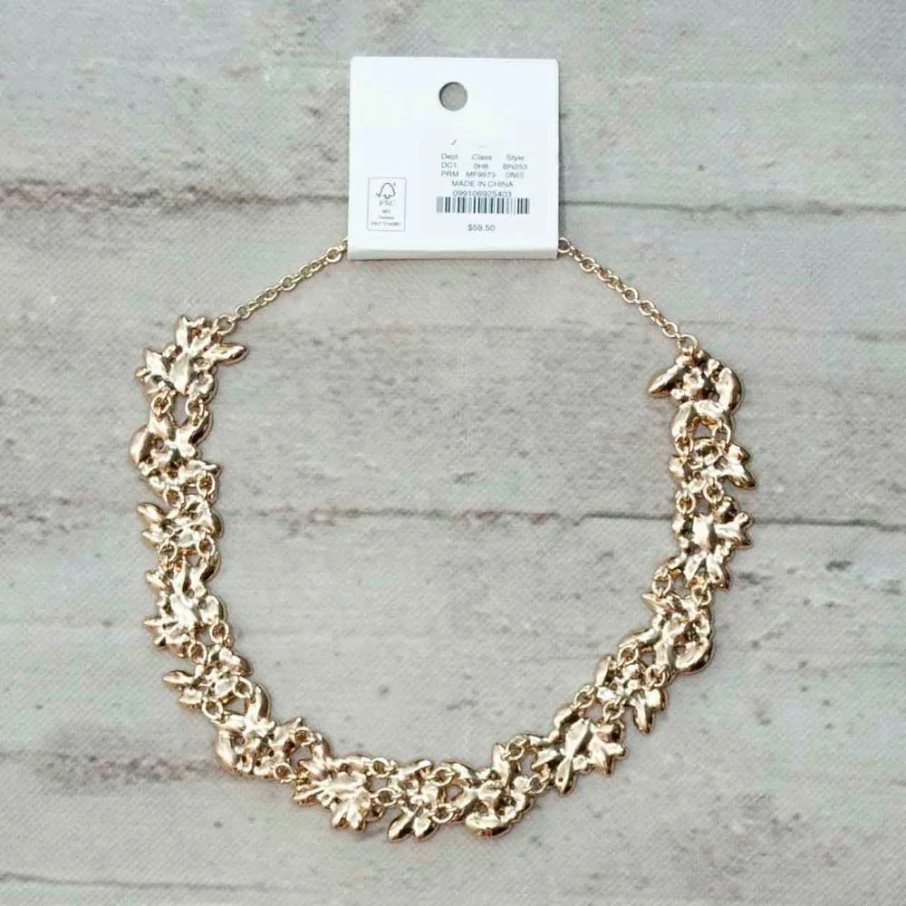 NWT J. Crew Pink and Red Crystal Leaves Statement Necklace - Picture 6 of 7